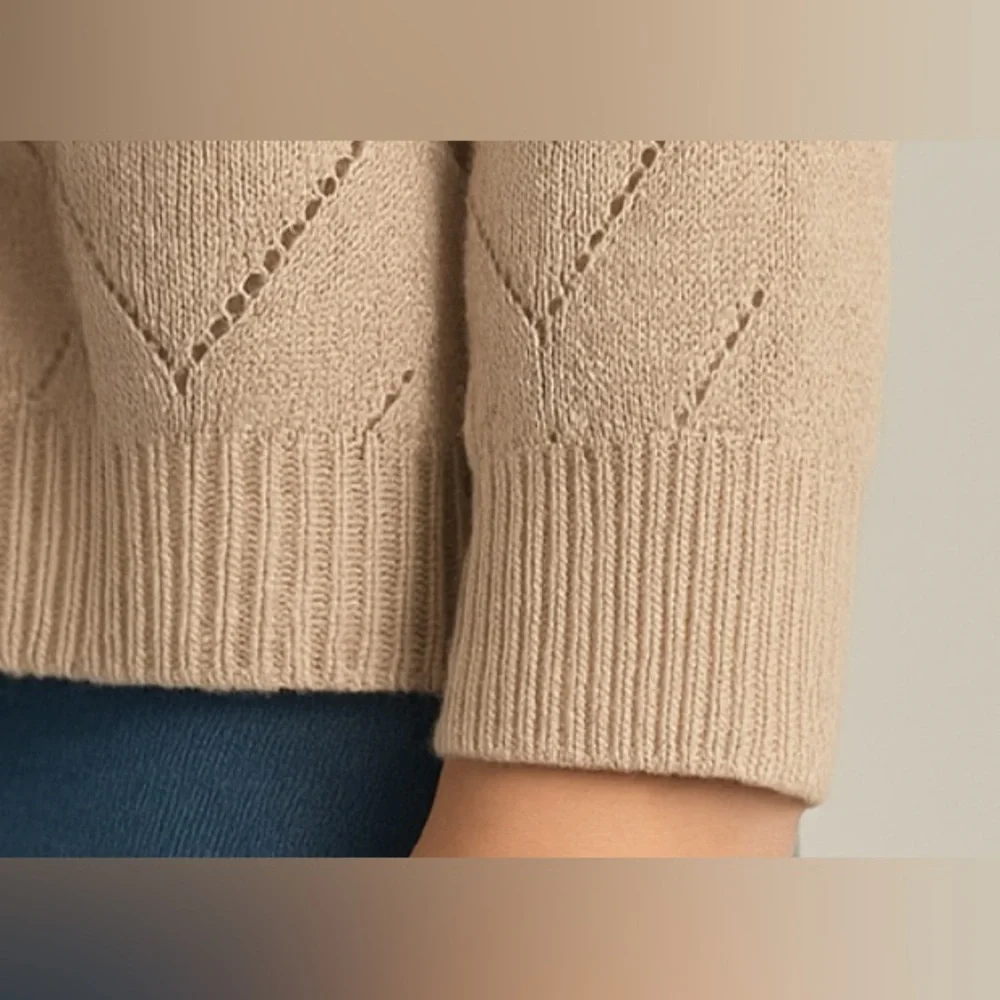 Olive & Oak Open-Knit Chevron Pullover Sweater – Beige – Size M – Cotton Blend - Picture 4 of 9